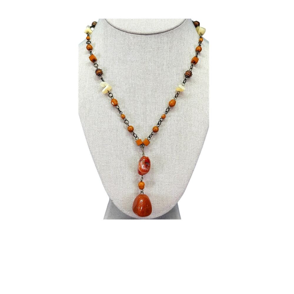 Vintage 1970's Agate Drop Necklace Statement Piece